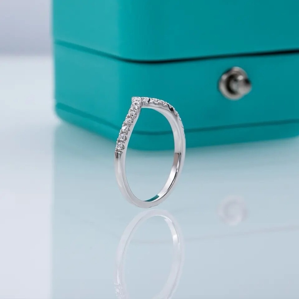 1.5mm Moissanite Dainty V-Band, Sterling Silver - Picture 5 of 8